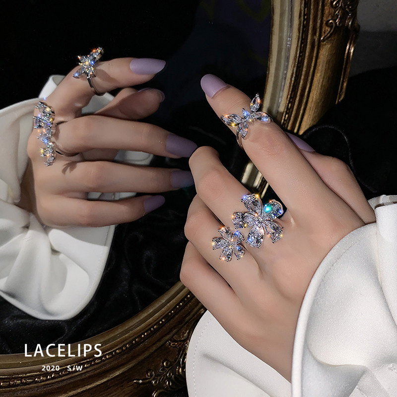 LACELIPS luxury super fairy zircon butterfly flower flower open ring female ins tide net red fashion personality ring