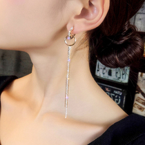 Temperament tassel earrings womens fashion long 925 silver needle stud earrings Korean circle drop earrings personality exaggerated earrings women