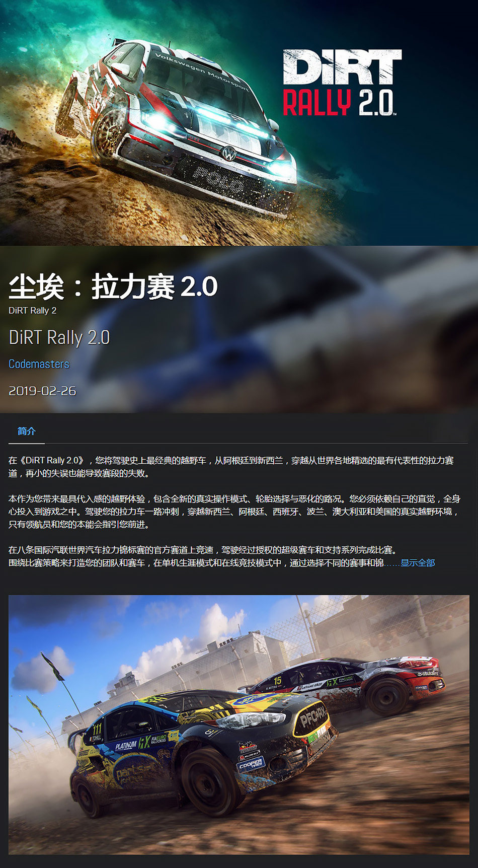 Xbox One遊戲塵埃拉力賽2 0 Dirt Rally 2 0 兌換碼激活碼現貨