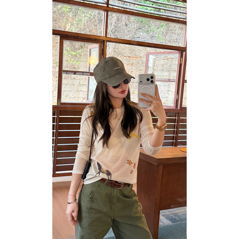 Aimurse【Horse Trampling the Flower Path】Niche Design Printed Pattern Fashionable Versatile Casual T-Shirt Am70532