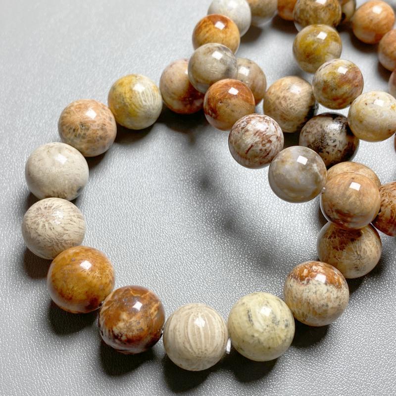 Natural Coral Jade Bracelet for Women, Indonesian Old Material, Chrysanthemum Stone Bracelet, Colorful Lemon Pattern, Warm and Smooth Jade-Like Beads Jewelry