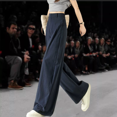 Max m* a Tencel imitation linen wide-leg pants for women's summer, thin high-waisted, sagging ice silk straight-leg suit, curved knife pants
