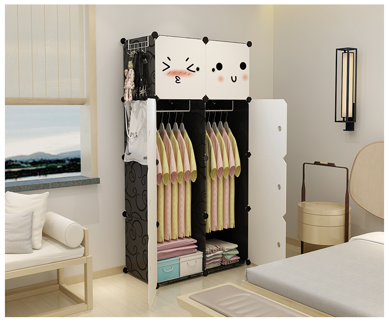 Tủ quần áo đơn giản treo giả vải sinh viên trẻ em nhỏ kết hợp lắp ráp tủ quần áo nhựa nhỏ ký túc xá - Buồng tu ao