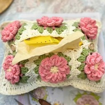 Hook thread handmade tissue bag red hibiscus flower crochet finished knitted flower tissue paper hook pattern car tissue bag wholesale