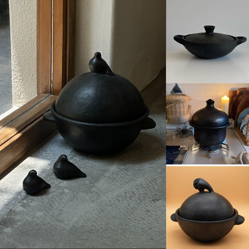 New Product Special Offer【Zhuoqi Shuo-Several Types of Black Pottery】Tibetan Black Pottery Bird Pot Yak Pot with Handle, Double Handle, Single Handle