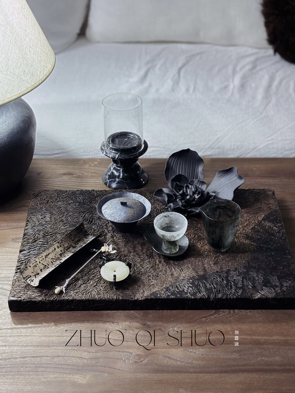 Zhuoqi Shuo｜Set 183: Night Rose Wu Yanhui's Wood-Fired Glaze Cover Bowl and Wild Fog Glass Tea Set for Gift Giving