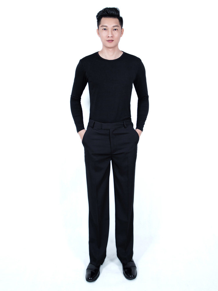 Latin Morden Square Social Dance National Mark Dance Rehearse For Men's Round Collar Long Sleeve Adult T-Shirt Suit