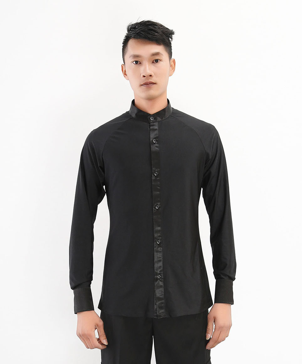 Male Latin dance, modern dance, square dance costume, social dance, national standard dance costume, dance costume, long-sleeved dance costume, stand-up collar shirt