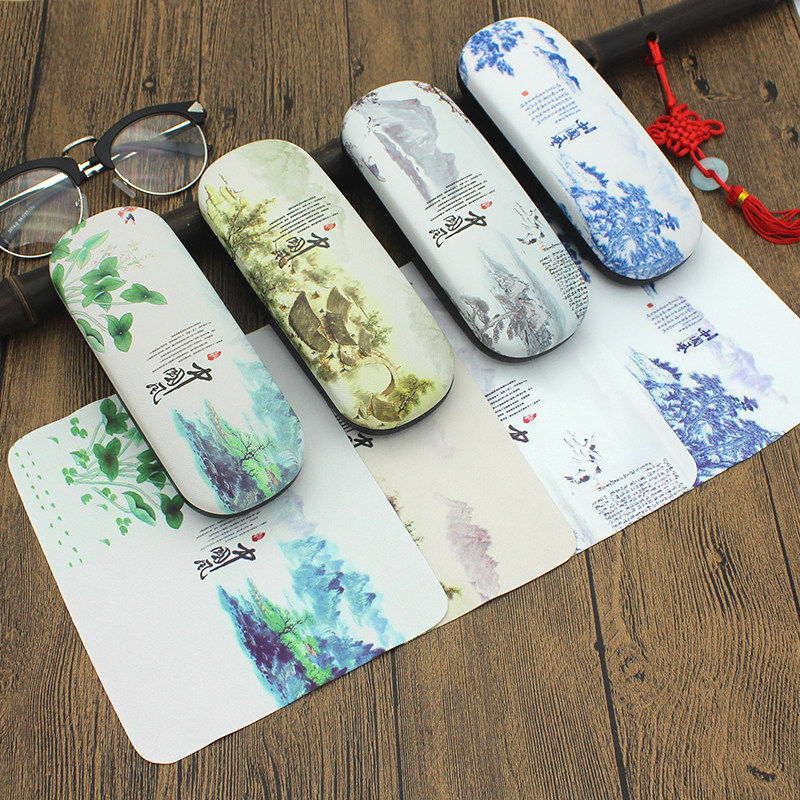 Chinese style glasses box retro art portable ancient style men and women reading glasses myopia glasses frame anti pressure storage box