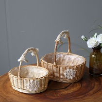 Pastoral hand-held flower basket wicker hand-woven basket hand-woven basket small flower basket gift storage souvenir basket