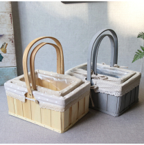 Wooden hand-held flower basket gift hand-held flower basket flower shop flower arrangement hand-held flower basket wood chip hand-held flower basket storage basket