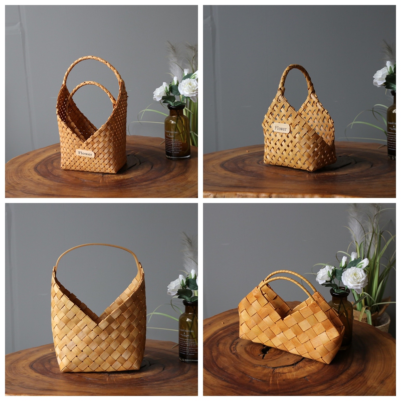 Rustic Wood Chip Handbag, Gift Basket, Flower Basket, Hand-Woven Storage Gift Basket Rustic Wood Chip Handbag, Gift Basket, Flower Basket, Hand-Woven Storage Gift Basket