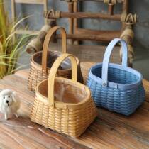 Pastoral series wood chips hand flower arrangement flower basket wooden portable basket gift storage basket hand basket