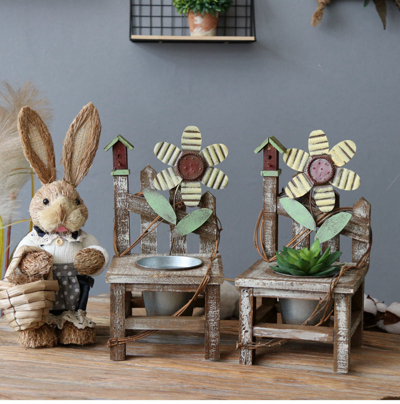 Field Garden Wind Multi-meat Planting Flower Pot Green Planting Flower Ware Solid Wood Retro Base Small Freshener Home Decoration Pendulum