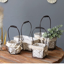 Pastoral Series Iron Linen Flower Basket Wire Hand-held Flower Basket Gift Storage Basket Flower Arrangement Basket