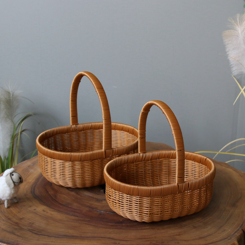 Fields Garden Wind Hand Water Fruit Basket Imitation Vine Woven Picnic Basket Shopping Basket Picking Containing Basket Gift Basket Flower Basket-Taobao