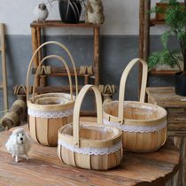 Pastoral series portable wood chip flower basket gift storage basket hand-made flower arrangement home decoration