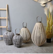 Nordic wind lantern homestay retro home decoration shooting props bamboo linen floor portable Candlestick Lantern