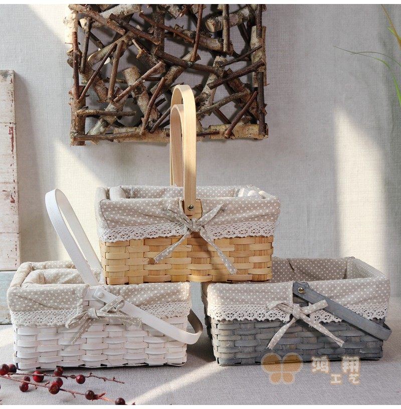 Fields Garden Series Wood Chips Hand Flower Basket Flower Arrangement Decoration Basket Gift Containing Storage Basket Green Plant Flower Pots