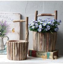 Pastoral series retro wooden portable bucket bucket flower arrangement flower bucket wooden bucket wooden bucket homestay decoration storage ornaments