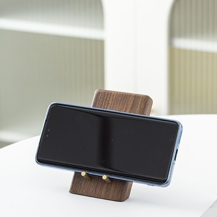 Creative walnut wooden black walnut desktop mobile phone stand lazy portable simple base flat solid wood universal