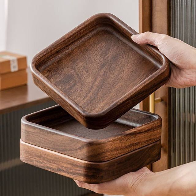 Walnut square bowl fruit tray household solid wood tray creative storage dessert dried fruit tray square stackable fruit tray