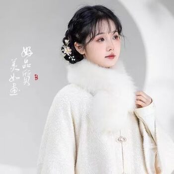 New Chinese Style Neck Warmer Scarf, Faux Fox Fur Neck Wrap, Elegant Autumn and Winter New Solid Color Fur Collar, Double-Sided Fur