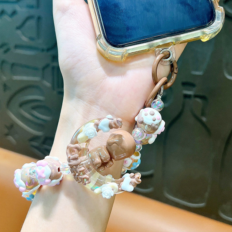 Creative New Moon Girl Beaded Phone Chain Keychain Cute Backpack Pendant Car Keychain Small Gift