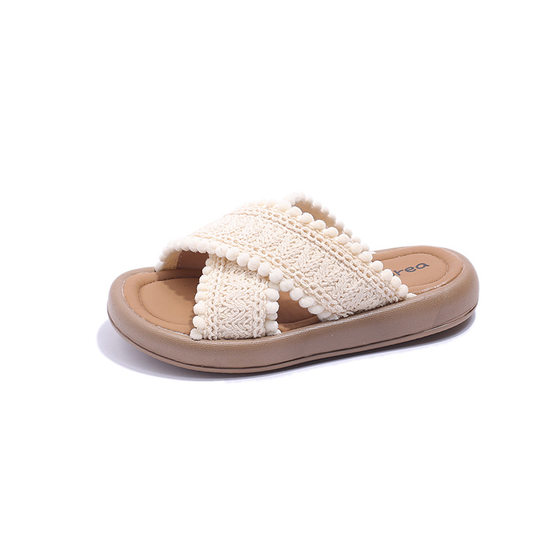 2024夏季新款女童拖鞋波西米亚风儿童宝宝鞋露趾防滑小童一字凉拖