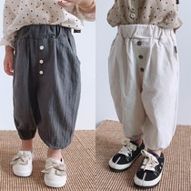 Girl Cotton Linen Pants Spring Autumn Thin section Korean version girl baby foreign air Long pants Children Boys loose casual pants