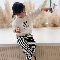 Girls spring suit new children striped sweatshirt Two sets of Korean version Yangqi Childrens male baby hooded boomer