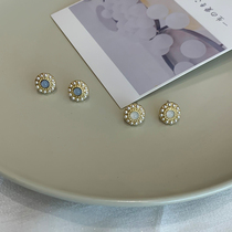 Advanced sensual style pearl ear nail s925 pure silver needle foggy blue delicate minimalist with lukewarm wind retro temperament earthy