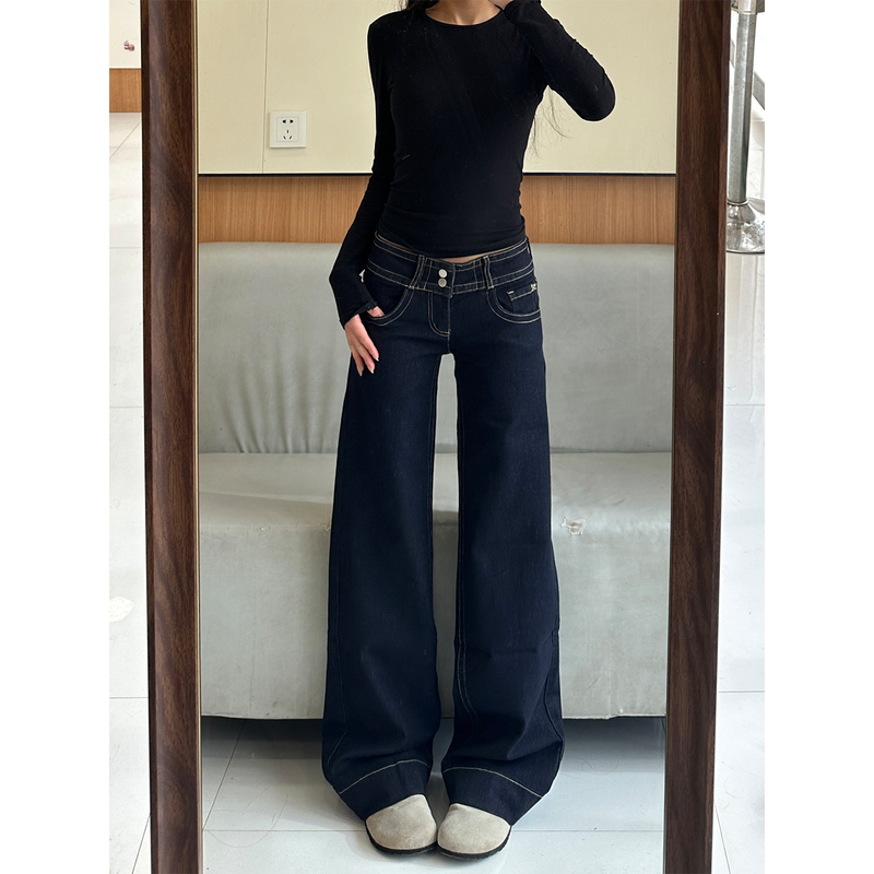 Pkkfm | Denim Blue Classic | Double-Button Snap Design Gives a High-End Feel. | 2026 Low-Waisted Versatile Straight-Leg Pants Pkkfm | Denim Blue Classic | Double-Button Snap Design Gives a High-End Feel. | 2026 Low-Waisted Versatile Straight-Leg Pants