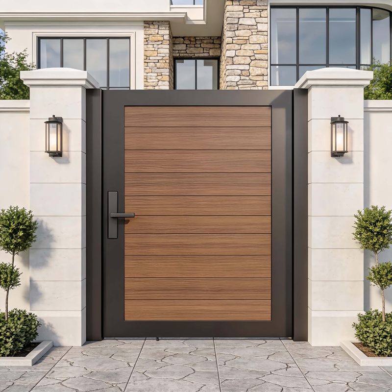 Outdoor Garden Door, Aluminum Alloy Villa Courtyard Door, Wrought Iron Community Yard Door, Wood Grain Courtyard Door Outdoor Garden Door, Aluminum Alloy Villa Courtyard Door, Wrought Iron Community Yard Door, Wood Grain Courtyard Door
