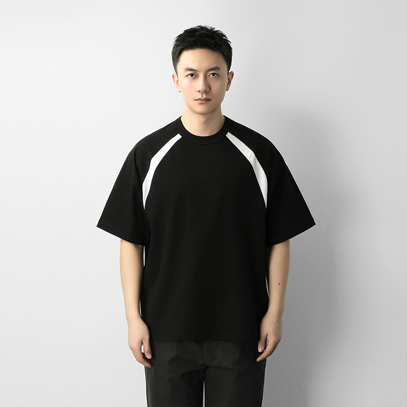 Сотня машинных швов, свободная футболка с короткими рукавами, дышащие рукава реглан для мужчин, новинка лета 2025, женские футболки с круглым вырезом контрастного цвета. Изображение 1