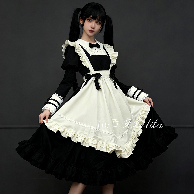 Vintage-Style Long Maid Outfit Gothic Lolita Dress Women's Long-Sleeved Plus Size Men's Women's Cosplay Costume 100kg Vintage-Style Long Maid Outfit Gothic Lolita Dress Women's Long-Sleeved Plus Size Men's Women's Cosplay Costume 100kg