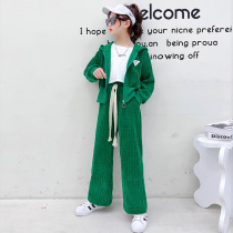 Girl Suit Spring Autumn 2022 New Children Han Edition Casual Dress Big Girl Broadlegged Pants Trending Two Sets
