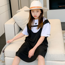 Childrens clothing set 2021 summer dress foreign style children love short sleeve strap skirt girl fashionable dress two-piece set