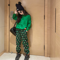 Girl Rhombus Suit 2022 New Spring Autumn Dress Girl Casual Long Sleeve Sweatshirt Big Boy Trendy Two Sets Tide