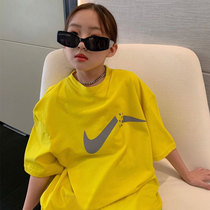 Girls short sleeve T-shirt 2021 new summer dress in the big children light loose half sleeve top girl round neck shirt tide t