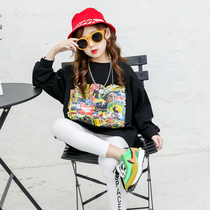 Yang Mi same parent-child 2021 spring clothes Korean version of male and female children pure cotton loose Joker T-shirt long base shirt