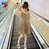 Girl Spring Autumn Suit 2022 Mesh Red Suit Dress Trendy College Wind Big Boy Shirt Vest Heckles two sets