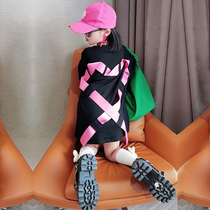 Girls loose T-shirt Long paragraph 2022 Summer fit Child love webbing half sleeve blouse girl black short sleeve tide t