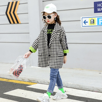 Childrens small suit 2021 spring new fashionable girl casual cloth patch plaid top boy handsome thin coat