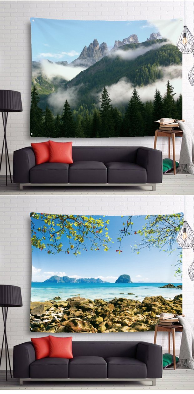 Nền vải vẽ phong cảnh in treo tấm thảm treo tường phong cách Bắc Âu tối giản cây phòng ngủ trang trí phòng khách vải thảm trang trí