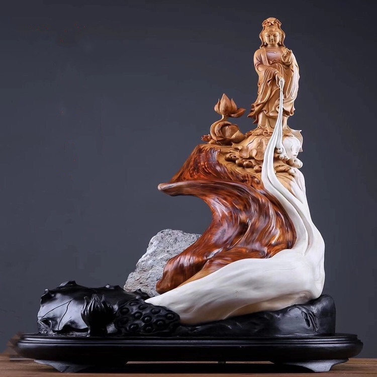 Natural Cliff Bergen Sculpture Pendulum of Guanyin MillsshouStar Damo Home Town Residence with metamorphose wood engraving Old material Crafts Gift Hem