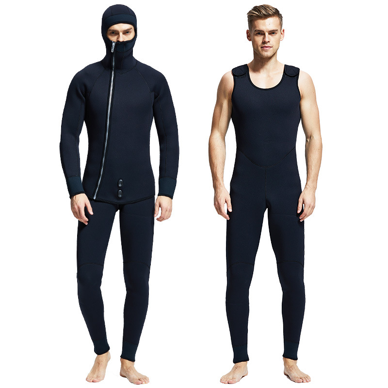 7mm5mm Thickened Fishermen Free Diving Suit Deep Diving Operation Anti-Chilling Warm Swimsuit Semi Dry Two-piece Suit