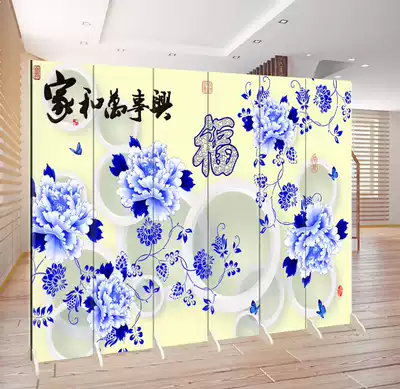 Home and Wanshixing fashion living room bedroom decoration background wall screen partition Chinese porch solid wood fabric screen