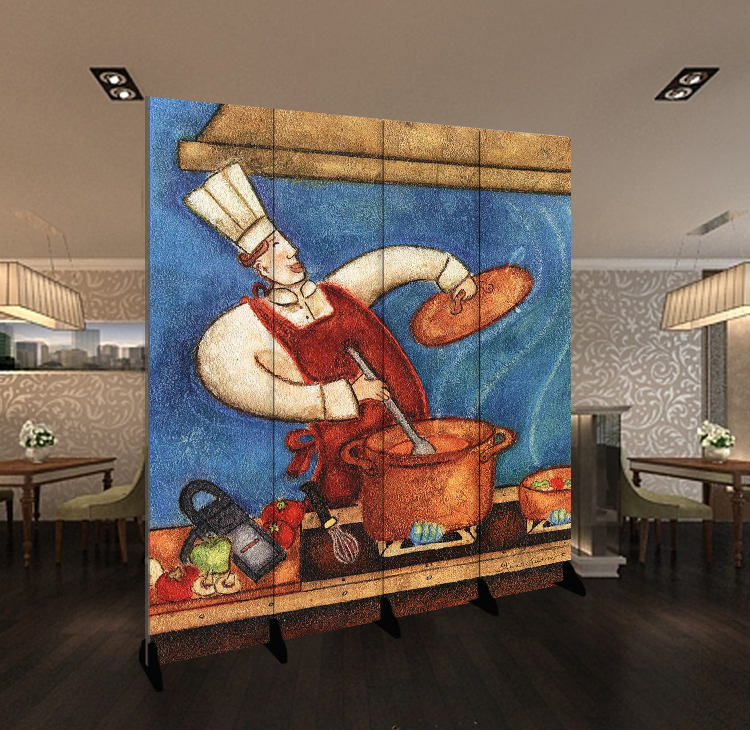 Screen partition Oil painting Chef dining room Kitchen snack restaurant Mobile folding custom background partition Chinese entrance