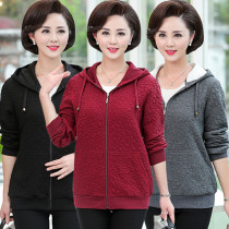 Mothers spring and autumn short coat hooded sweater plus large size womens autumn clothes loose middle-aged and elderly womens thin coat